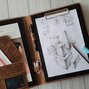Personalized Leather Clipboard with A4 / A5 Notepad Holder for Business, Handmade Leather Document Organizer,Anniversary gift Business Gift