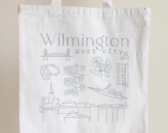 Wilmington NC-draagtas van katoencanvas: Coastal North Carolina-ontwerp