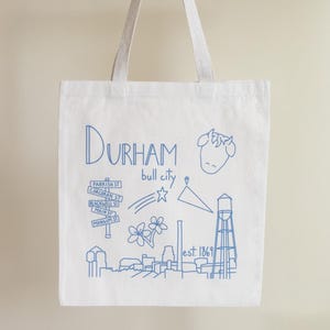Durham North Carolina Einkaufstasche, nc Baumwolle Canvas Alltag Geldbörse, Bullenstadt, Baseball, Tabak rd, blau, das Dreieck