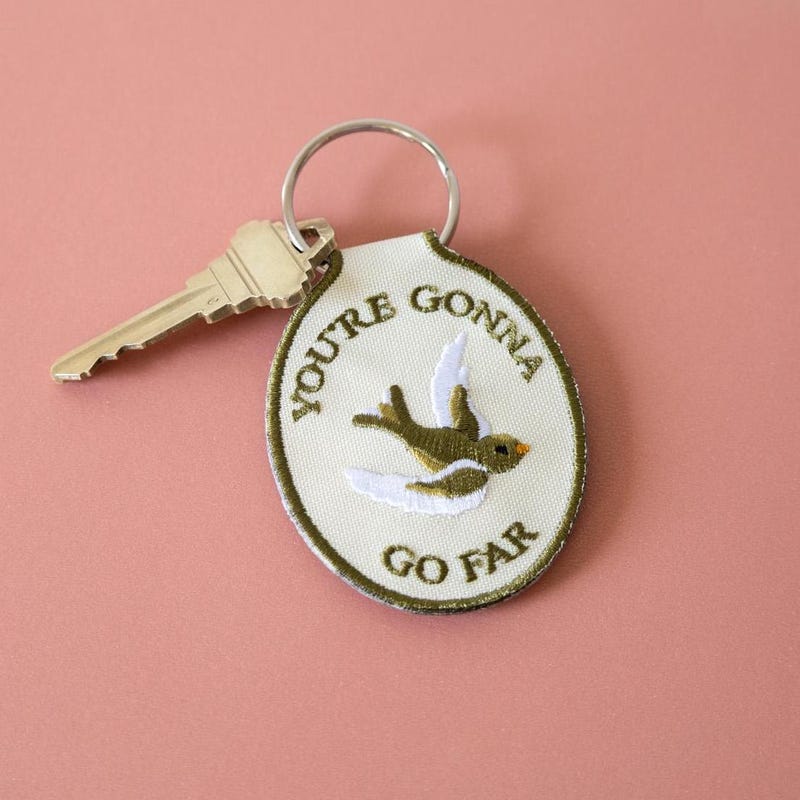 🎁 You're gonna go far embroidered keychain | Car key accessory embroidery gift ideas, music, bird, motivational quote