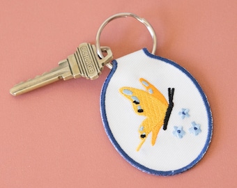 Butterfly Embroidered Keychain | Car key accessory embroidery gift ideas, flowers, summer, debut, moth, bugs