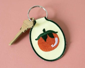 Tomato Embroidered Keychain | Car key accessory embroidery gift ideas, fruit, vegetable, red, green
