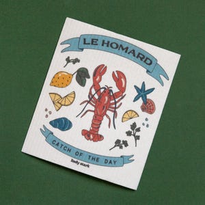 Pano sueco de lagosta | toalha de papel reutilizável, pano de prato, le homard, verão francês, de la mer, criatura marinha