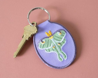 Luna Moth embroidered keychain | Car key accessory embroidery gift ideas, etherial, butterfly, magic