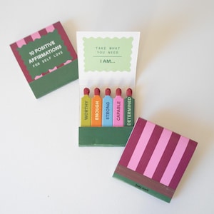 Self Love Affirmations Matchbook | 10 stem printed matches, biodegradable, mental health and self care gift