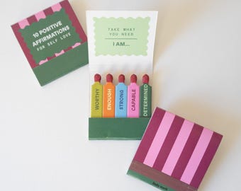 Self Love Affirmations Matchbook | 10 stem printed matches, biodegradable, mental health and self care gift