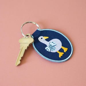 Lucky Duck Embroidered Keychain | goose key ring embroidery gift ideas, coquette, bow, silly goose