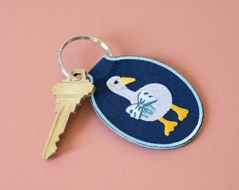 Lucky Duck Embroidered Keychain | goose key ring embroidery gift ideas, coquette, bow, silly goose