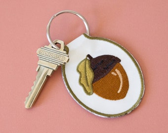 Acorn Embroidered Keychain | Key ring, oak tree, plant keychain, cute acorn charm, autumn keychain