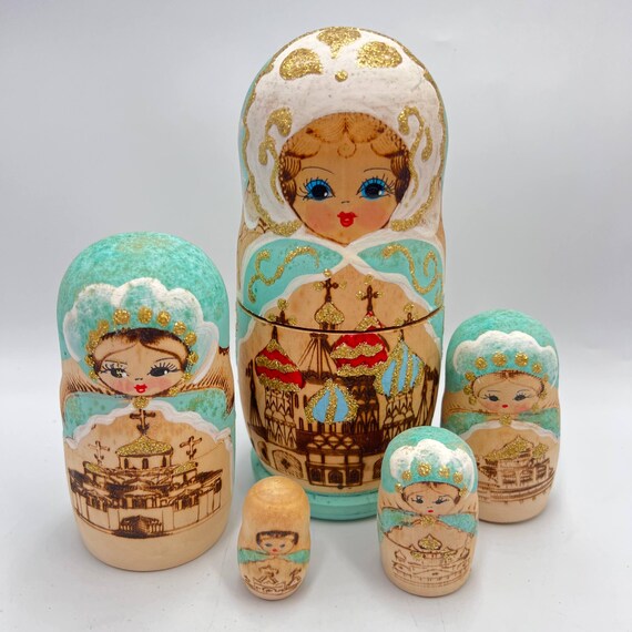 ヴィンテージ木製マトリョーシカ人形 5体セット 手描き - Etsy 日本