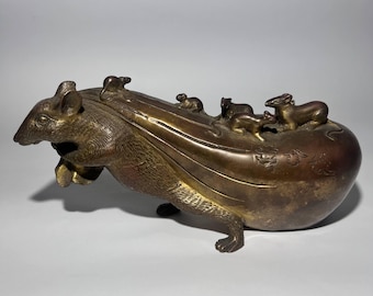 レトロな骨董品 中国製 ブロンズ製 幸運のネズミ マウス像 彫刻 - Etsy