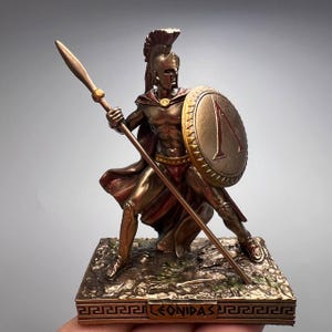 Leonidas King of Sparta Figurine / Warrior Statue / Polystone Bronze Finish / Spartan Decor / Historical Warrior Replica / Home Collectible