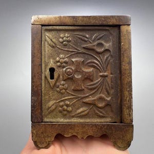 Antique 1897 J&E Stevens Cast Iron Safe Bank USA | Heavy Coin Bank | Vintage Metal Money Box | No Key | Rustic Industrial Decor