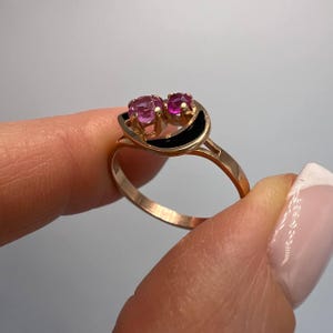 1981 Vintage Retro Rose Gold 583 14K Women&#39;s Ring Ruby Stone Enamel Size 7