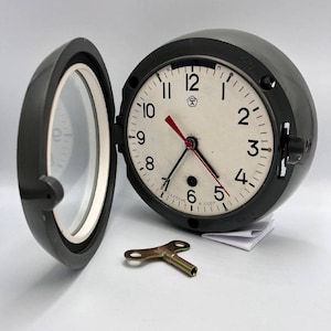 Vintage Ship Clock | Marine Wall Clock | Mechanical Cabin Clock with Key | Nautical Decor | 2832g Industrial Style