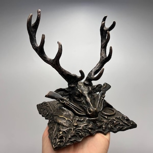 Vintage Bronze Figure Deer Head Trophy Sculpture 1970s - Rustic Cabin Decor, Wall Mount or Table Display - Handcrafted Hunting Lodge Gift