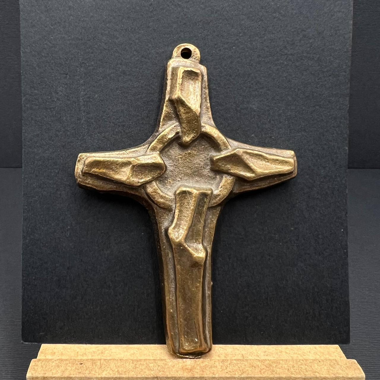 ヴィンテージドイツブロンズ壁掛け十字架：ミッドセンチュリーの