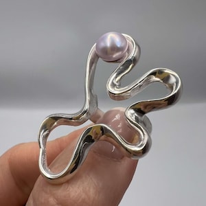 Vintage sterlingzilver 925 damessieraden ring parelmoer gesigneerd maat 6