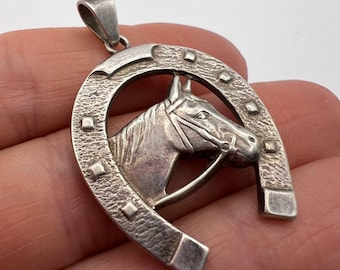 Ciondolo portafortuna a forma di ferro di cavallo in argento sterling 925 vintage