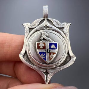 Vintage Enamel Sports Medal Pendant: British Silver Luton League Shield, 1910s