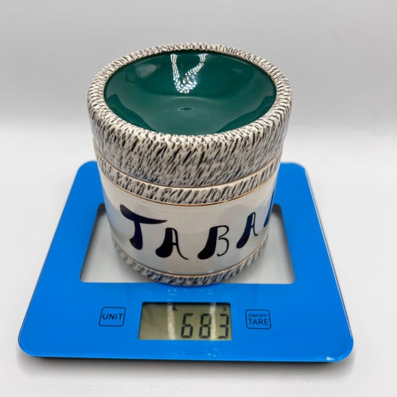 1970年代のヴィンテージ陶器製タバコ入れ：手描きのレトロな車の灰皿の