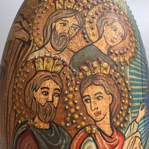 Antique Wooden Orthodox Egg Icon | Archangel Michael Hand-Painted Folk Art | Religious Christian Collectible Home Decor Protection Faith