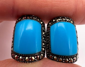 Vintage Sterling Silver Turquoise Stud Earrings: Retro Stone Jewelry