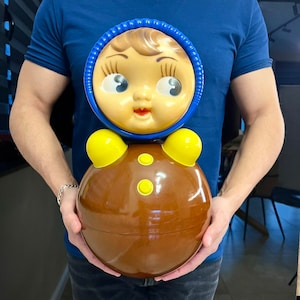 Large Vintage Plastic Celluloid Kids Doll Roly Poly Toy Nevalyashka Collectible Doll 40 cm