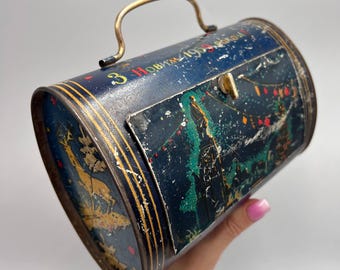 1959 Vintage Metal Tin Box • USSR Collectible • Retro Holiday Decor