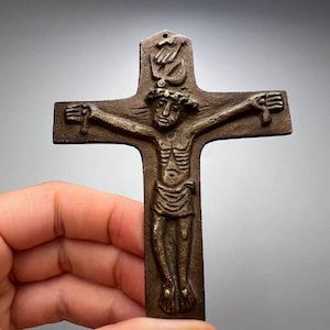 Vintage Bronze Crucifix Cross: German Christian Wall Decor