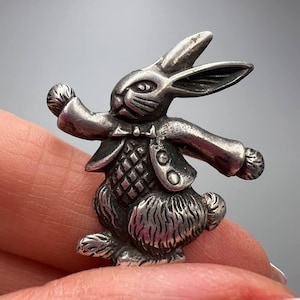 Vintage Sterling Silver Bunny Brooch: Whimsical Rabbit Pin, Animal Lover Gift