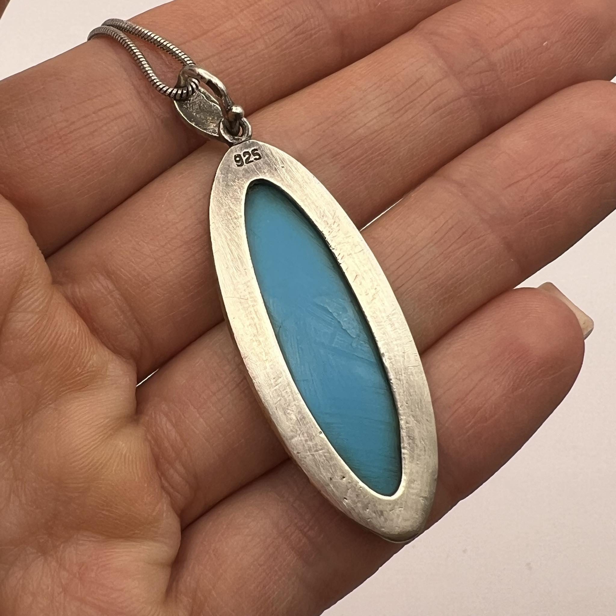 Collier Vintage Pendentif Turquoise N424 | Pierre Naturelle Turquoise, Style Rétro | Occasion, Porté