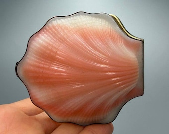 Vintage verguld zilver 875 schelp compact - poederdoos voor verzamelaars met spiegel