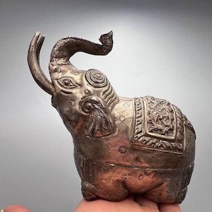 Antique Khmer Silver Elephant Betel Nut Box: Cambodian Trinket Decor