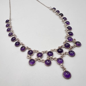 Vintage Sterling Silver Amethyst Necklace - Italian Retro Jewelry