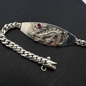 Vintage Sterling Silver 925 Dragon Bracelet 925 with Ruby Eyes • Asian Mythical Jewelry • Rare Men’s Statement Gift 12.5g