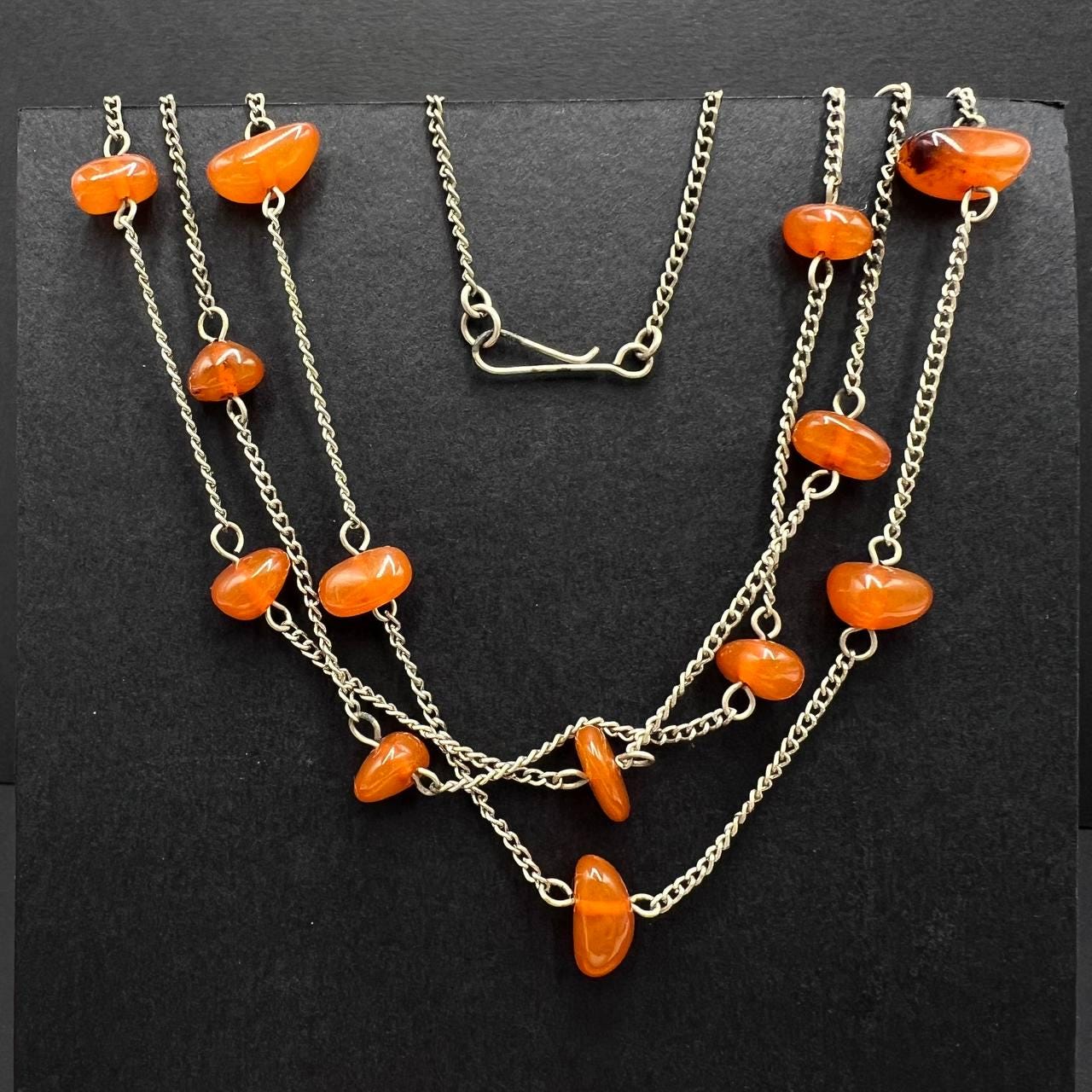 Collier Long Ambre Baltique Cognac - Vintage Années 70 - Ambre Naturel De Lituanie - Occasion