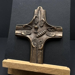 Vintage Bronze Wall Cross: West Germany Christian Art, 1970s