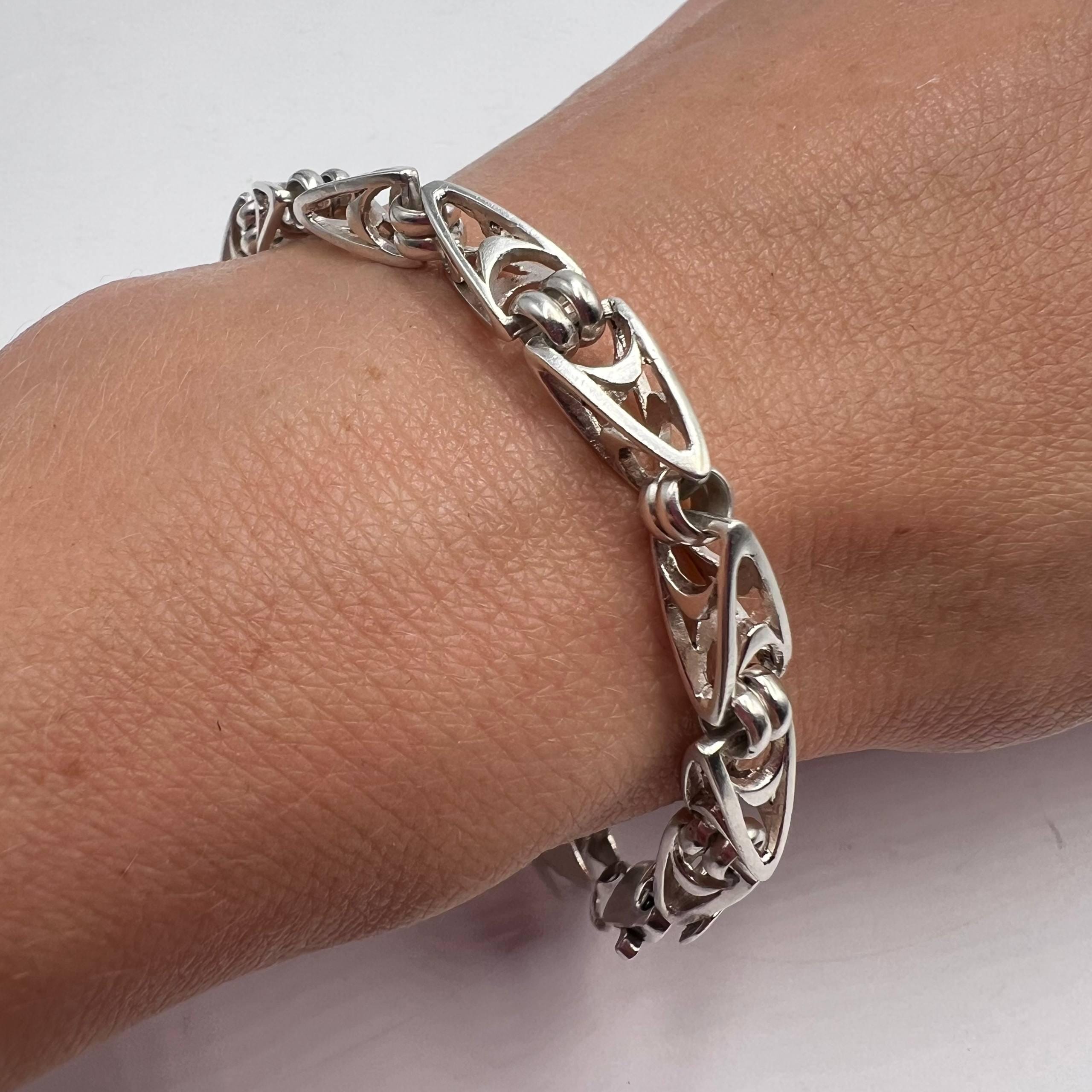 Vintage Sterling Silver 925 Men's Bracelet Heavy 3D Link Chain