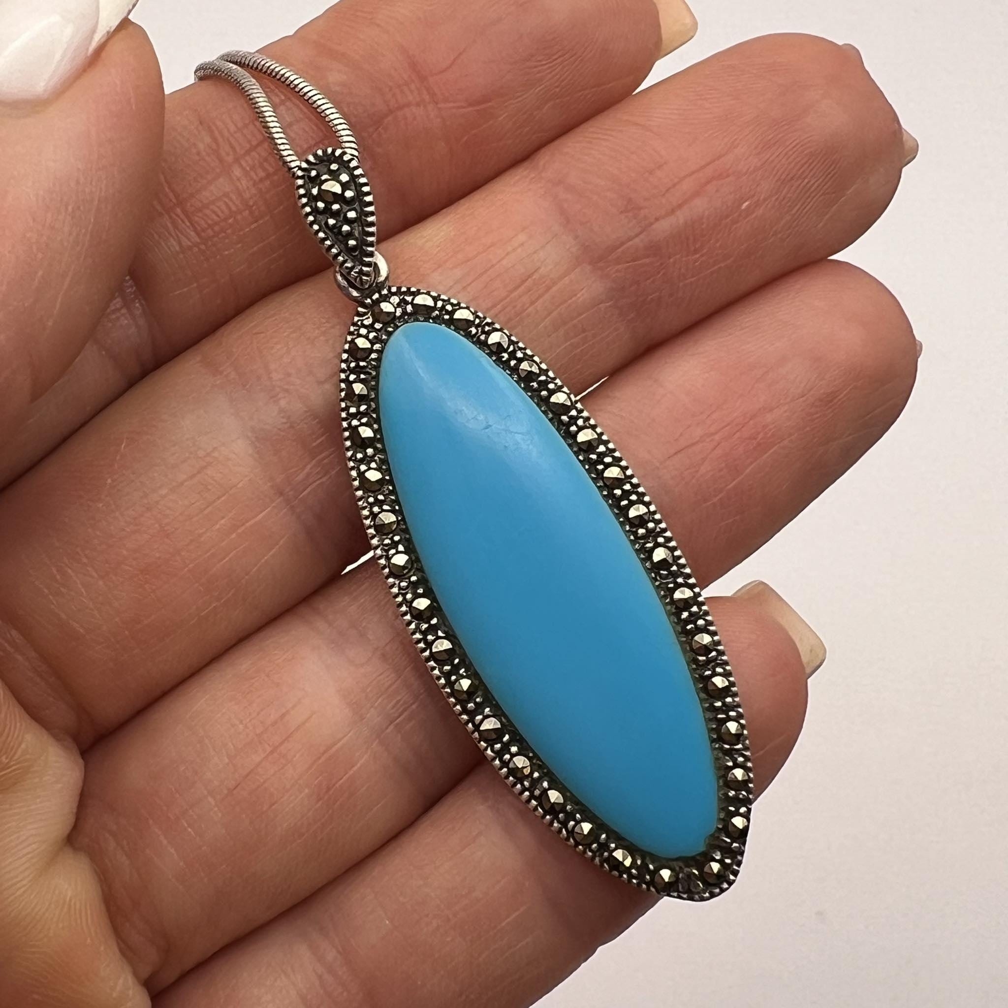 Collier Vintage Pendentif Turquoise N424 | Pierre Naturelle Turquoise, Style Rétro | Occasion, Porté