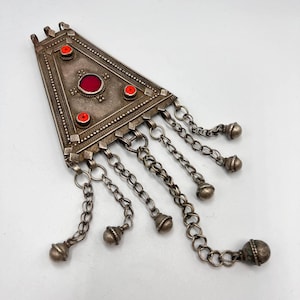 Massive Antique Yemenite Silver Coral Hand Made Women&#39;s Pendant Judaica 124 gr