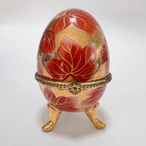 Vintage Porzellan Ei Trinketbox: Roter Blumenschmuckhalter