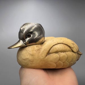1960 Malevolti Vintage Figure Statue Duck Resin Silver Plated Marked Italy