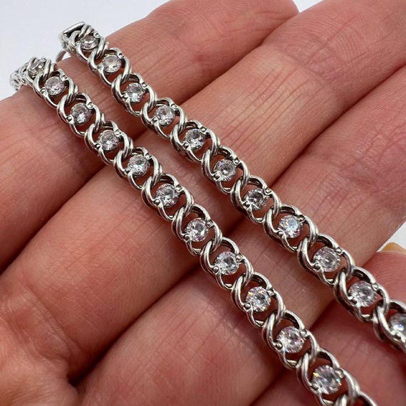 Vintage Sterling Silver Tennis Bracelet • 925 Chain • Gift