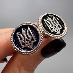 Vintage Boutons de manchette en argent 925 Trident émail Bijoux pour hommes Ukraine Cadeau pour lui