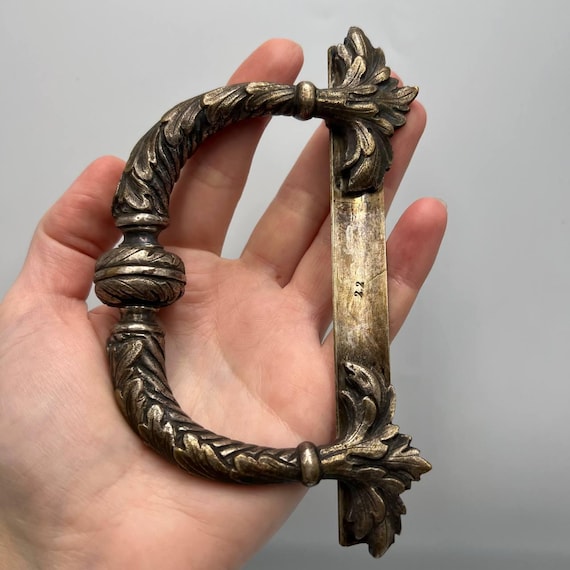 Heavy Imperial Antique Art Deco Silver Plated Door Pull Handle Signed