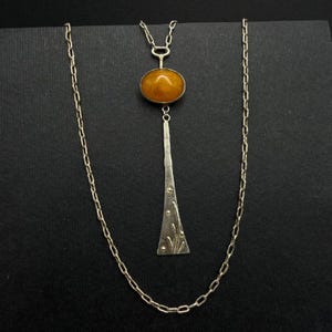 Vintage Soviet 875 Silver Amber Pendant Necklace Chain Marked 1982 Lithuania