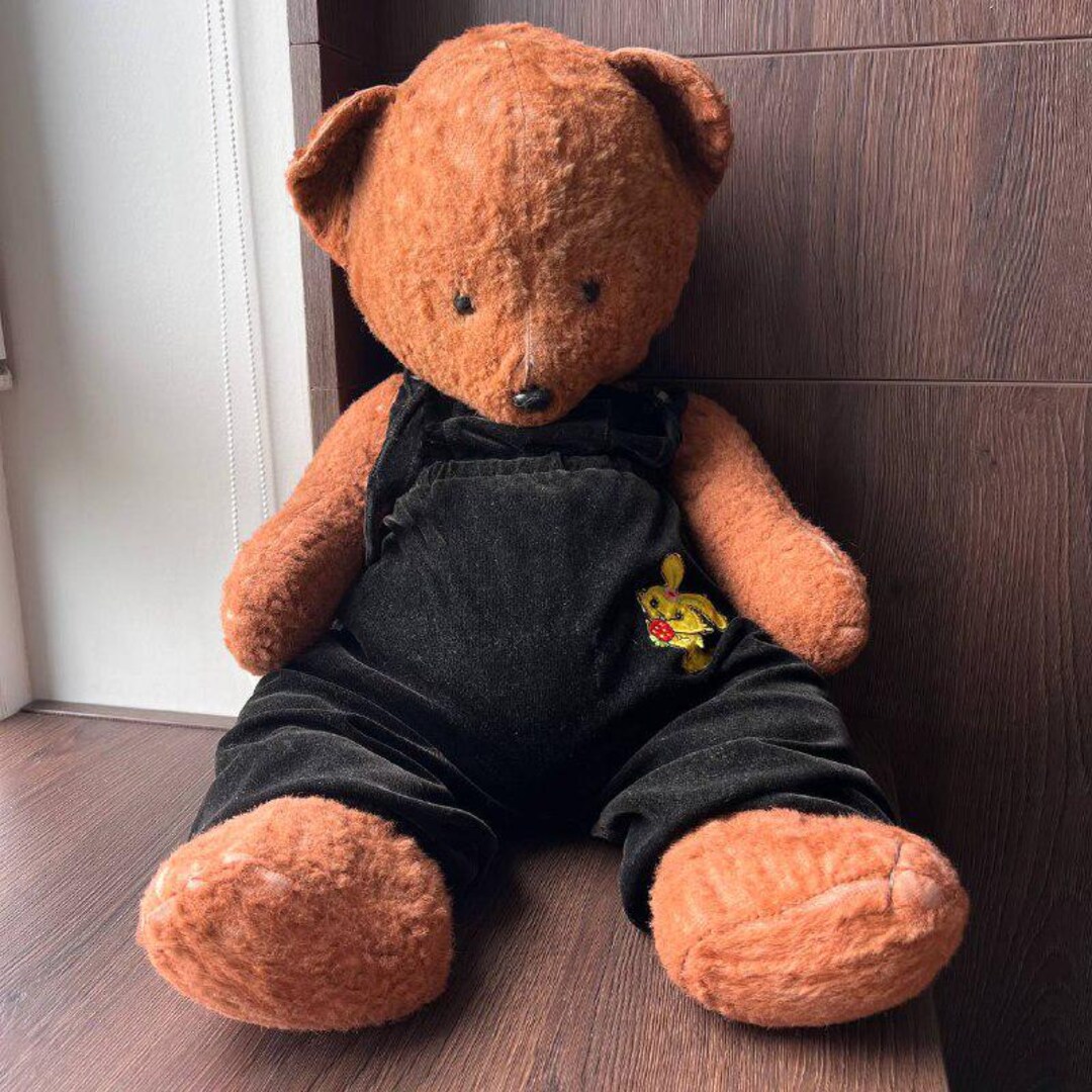Vintage 1950s USSR Teddy Bear: Large Straw-stuffed Plush Toy With