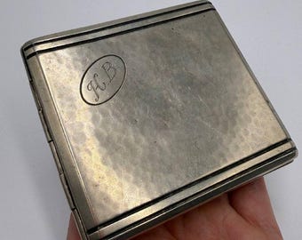 Antique Alpacca Cigarette Case, German Engraved Pocket Case, 1934 Gift