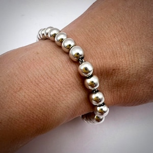 Vintage Sterling Silver 925 Beaded Ball Bracelet – Women's Elegant Jewelry – 13.5g – Hallmarked – Classic Minimalist Design